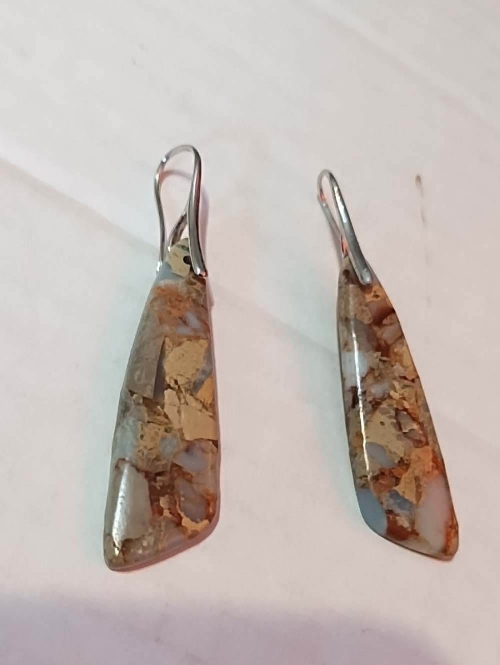 NWT Natural Jasper Drop Earrings in Brown and Cream - Women Jewelry